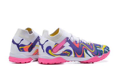 Men's Puma Future Ultimate TF Artificial Turf Low-Tops Football Shoes - White/Yellow/Blue/Pink
