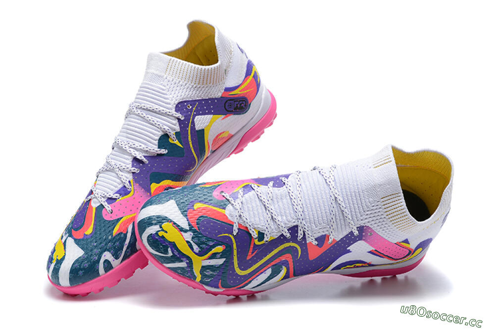 Men's Puma Future Ultimate TF Artificial Turf Low-Tops Football Shoes - White/Yellow/Blue/Pink 5