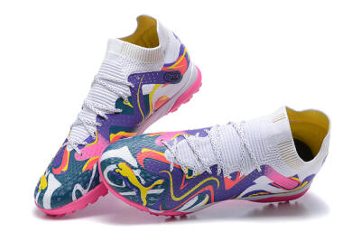 Men's Puma Future Ultimate TF Artificial Turf Low-Tops Football Shoes - White/Yellow/Blue/Pink