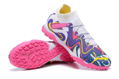 Men's Puma Future Ultimate TF Artificial Turf Low-Tops Football Shoes - White/Yellow/Blue/Pink