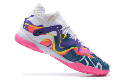 Men's Puma Future Ultimate TF Artificial Turf Low-Tops Football Shoes - White/Yellow/Blue/Pink