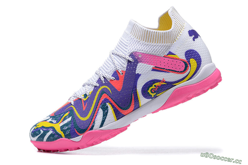 Men's Puma Future Ultimate TF Artificial Turf Low-Tops Football Shoes - White/Yellow/Blue/Pink 7