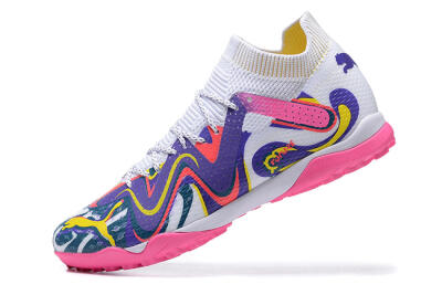 Men's Puma Future Ultimate TF Artificial Turf Low-Tops Football Shoes - White/Yellow/Blue/Pink