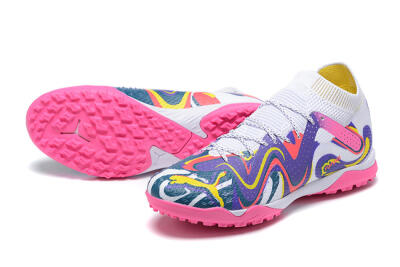 Men's Puma Future Ultimate TF Artificial Turf Low-Tops Football Shoes - White/Yellow/Blue/Pink