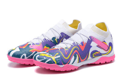 Men's Puma Future Ultimate TF Artificial Turf Low-Tops Football Shoes - White/Yellow/Blue/Pink