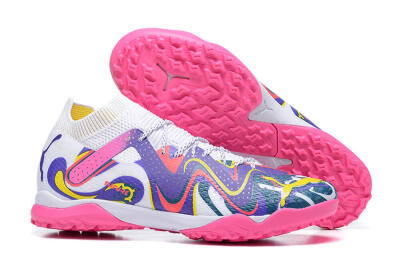 Men's Puma Future Ultimate TF Artificial Turf Low-Tops Football Shoes - White/Yellow/Blue/Pink
