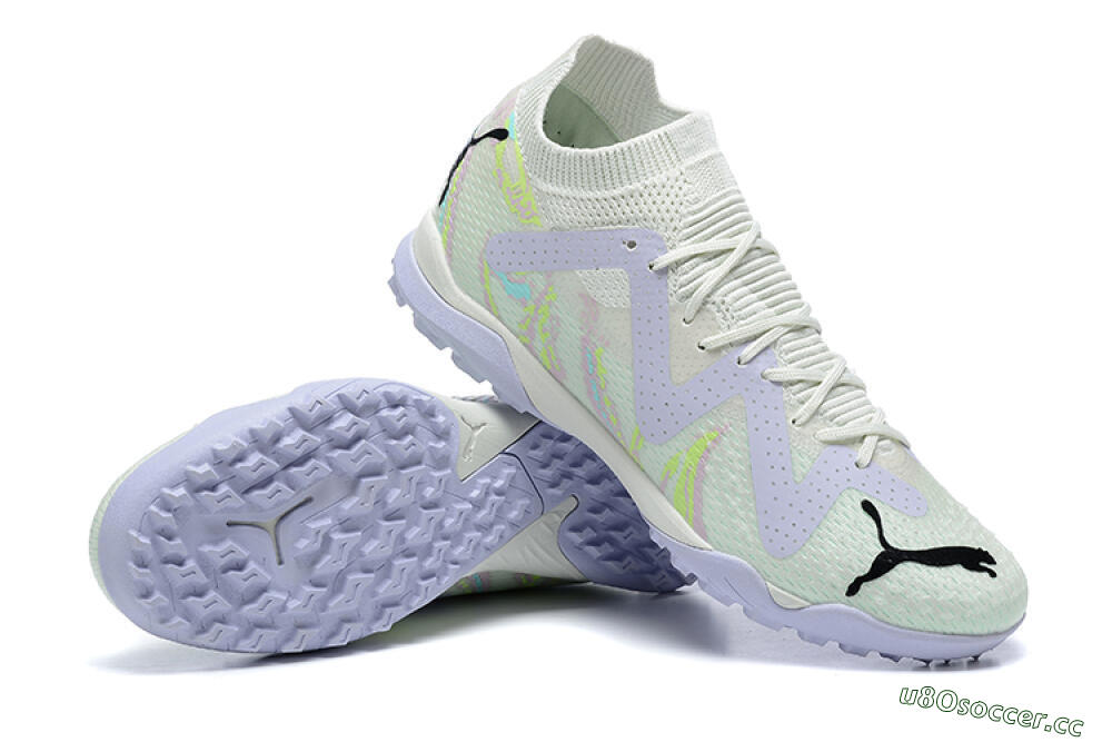 Men's Puma Future Ultimate TF Artificial Turf Low-Tops Football Shoes - White/Yellow/Purple/Black 4