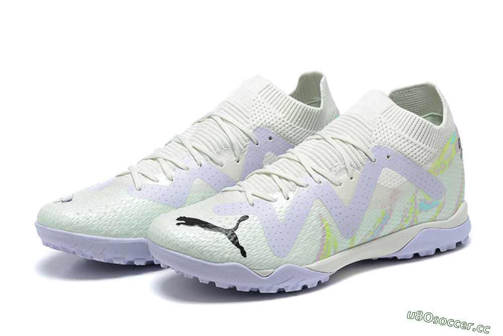 Men's Puma Future Ultimate TF Artificial Turf Low-Tops Football Shoes - White/Yellow/Purple/Black 9