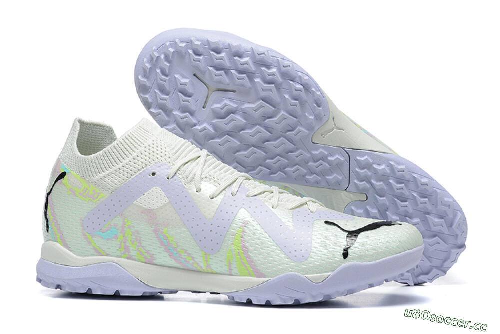 Men's Puma Future Ultimate TF Artificial Turf Low-Tops Football Shoes - White/Yellow/Purple/Black 2