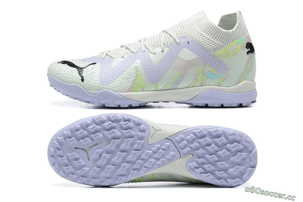 Men's Puma Future Ultimate TF Artificial Turf Low-Tops Football Shoes - White/Yellow/Purple/Black 1