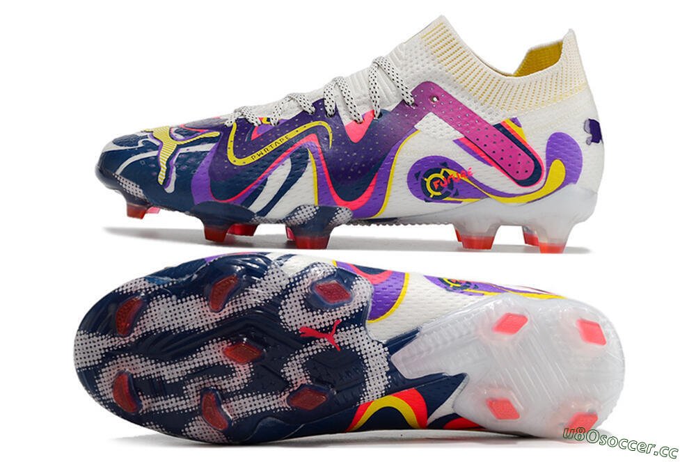Men's Puma Future Ultimate FG Firm Ground Low-Tops Football Boots - White/Rainbow 1