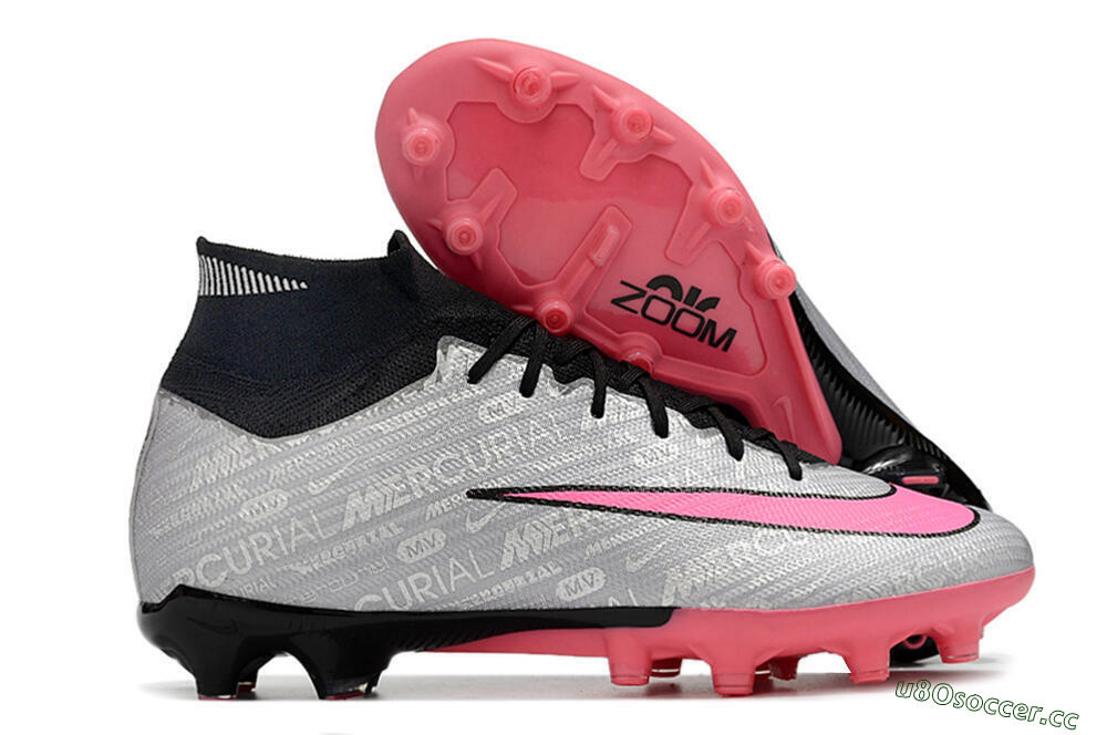 Unisex Nike Air Zoom Mercurial Superfly 9 Elite AG Artificial Grass High-Tops Football Boots - Sliver/Pink/Black 2