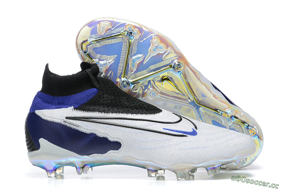 Men's Nike Phantom GX Elite DF FG Firm Ground High-Tops Football Boots - White/Blue/Black 2