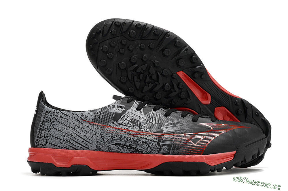 Men's Mizuno Alpha Made in Japan TF Artificial Turf Low-Tops Football Shoes - Gery/Black/Red 2