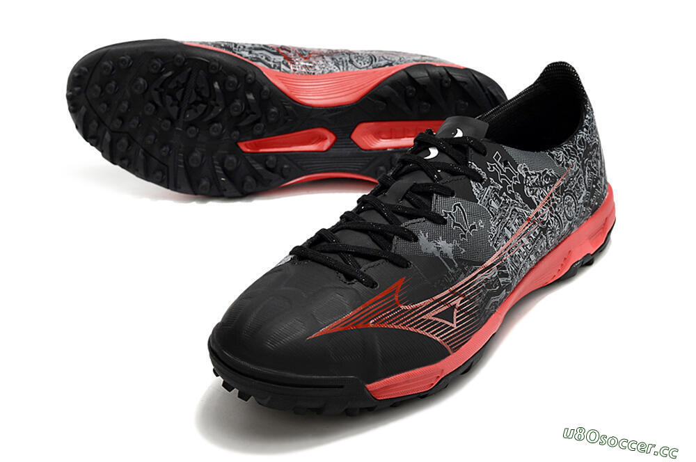 Men's Mizuno Alpha Made in Japan TF Artificial Turf Low-Tops Football Shoes - Gery/Black/Red 3
