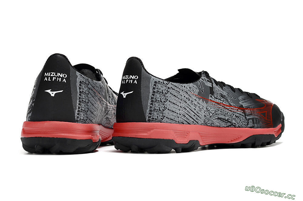 Men's Mizuno Alpha Made in Japan TF Artificial Turf Low-Tops Football Shoes - Gery/Black/Red 6