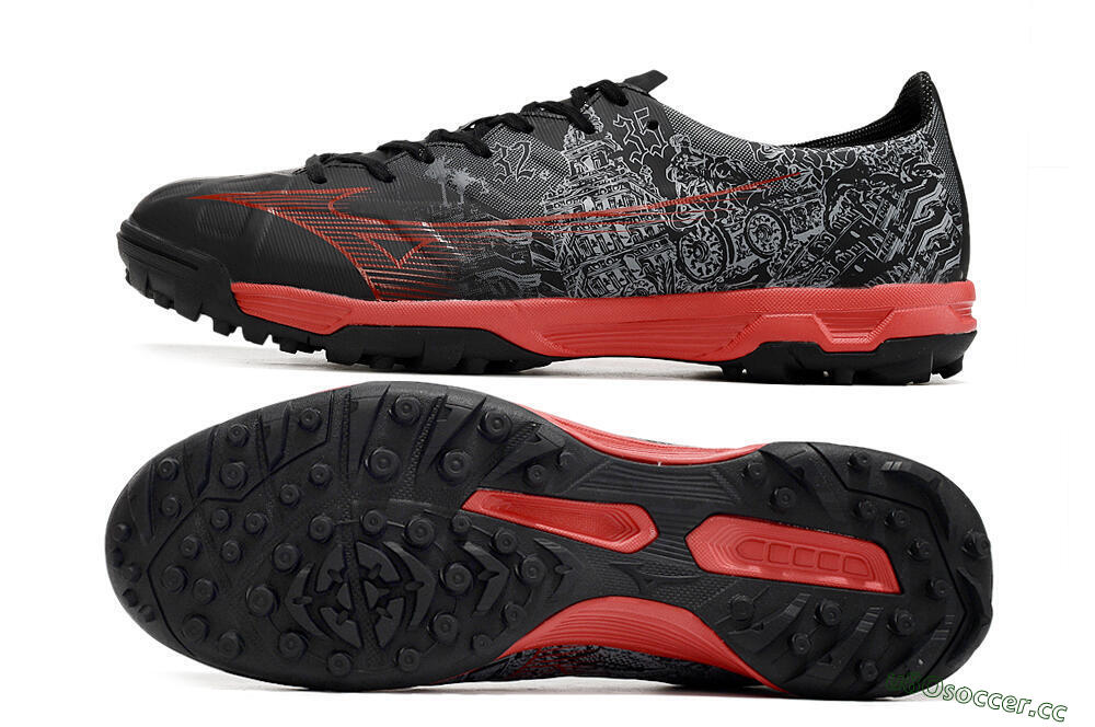Men's Mizuno Alpha Made in Japan TF Artificial Turf Low-Tops Football Shoes - Gery/Black/Red 1