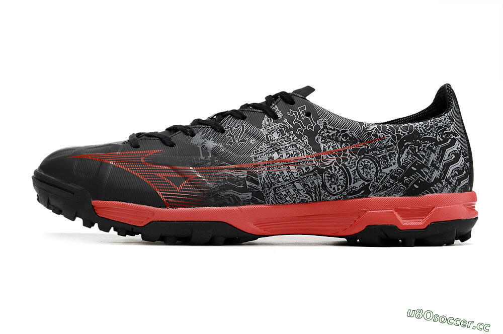 Men's Mizuno Alpha Made in Japan TF Artificial Turf Low-Tops Football Shoes - Gery/Black/Red 0