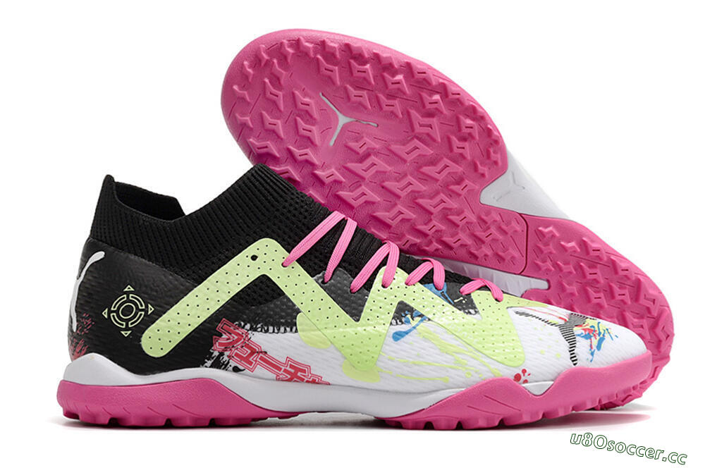 Men's Puma Future X Powercat Tokyo Match TF Artificial Turf Low-Tops Football Shoes - White/Black/Pink/Yellow 2
