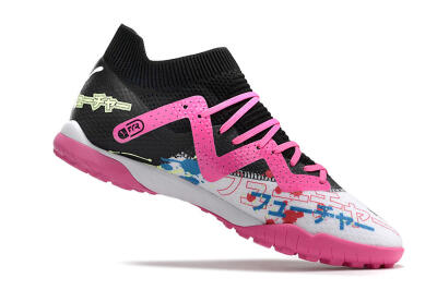 Men's Puma Future X Powercat Tokyo Match TF Artificial Turf Low-Tops Football Shoes - White/Black/Pink/Yellow