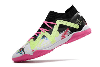 Men's Puma Future X Powercat Tokyo Match TF Artificial Turf Low-Tops Football Shoes - White/Black/Pink/Yellow