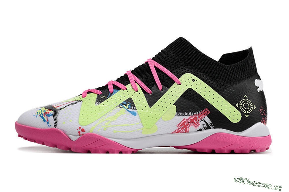 Men's Puma Future X Powercat Tokyo Match TF Artificial Turf Low-Tops Football Shoes - White/Black/Pink/Yellow 0