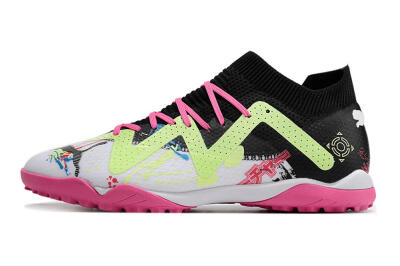 Men's Puma Future X Powercat Tokyo Match TF Artificial Turf Low-Tops Football Shoes - White/Black/Pink/Yellow