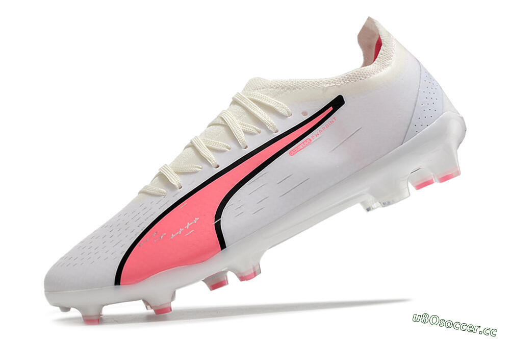 Men's Puma Ultra Ultimate FG Firm Ground Low-Tops Football Boots - White/Pink/Black 5