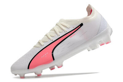 Men's Puma Ultra Ultimate FG Firm Ground Low-Tops Football Boots - White/Pink/Black