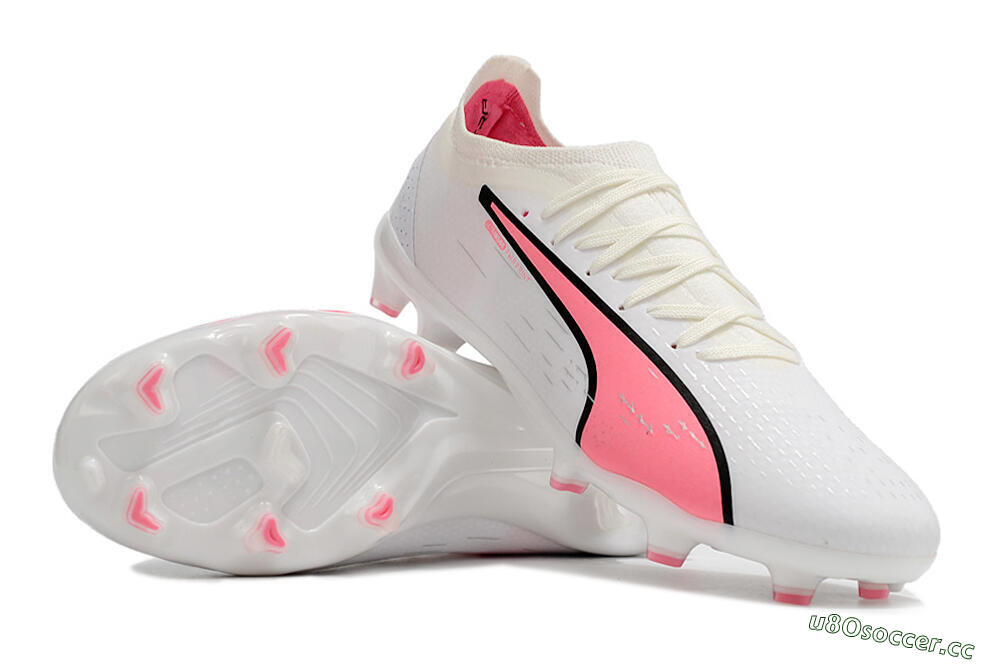 Men's Puma Ultra Ultimate FG Firm Ground Low-Tops Football Boots - White/Pink/Black 3