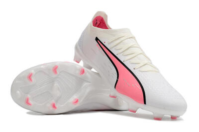 Men's Puma Ultra Ultimate FG Firm Ground Low-Tops Football Boots - White/Pink/Black