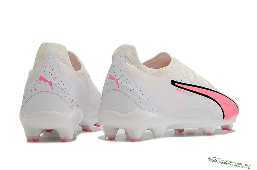Men's Puma Ultra Ultimate FG Firm Ground Low-Tops Football Boots - White/Pink/Black 6