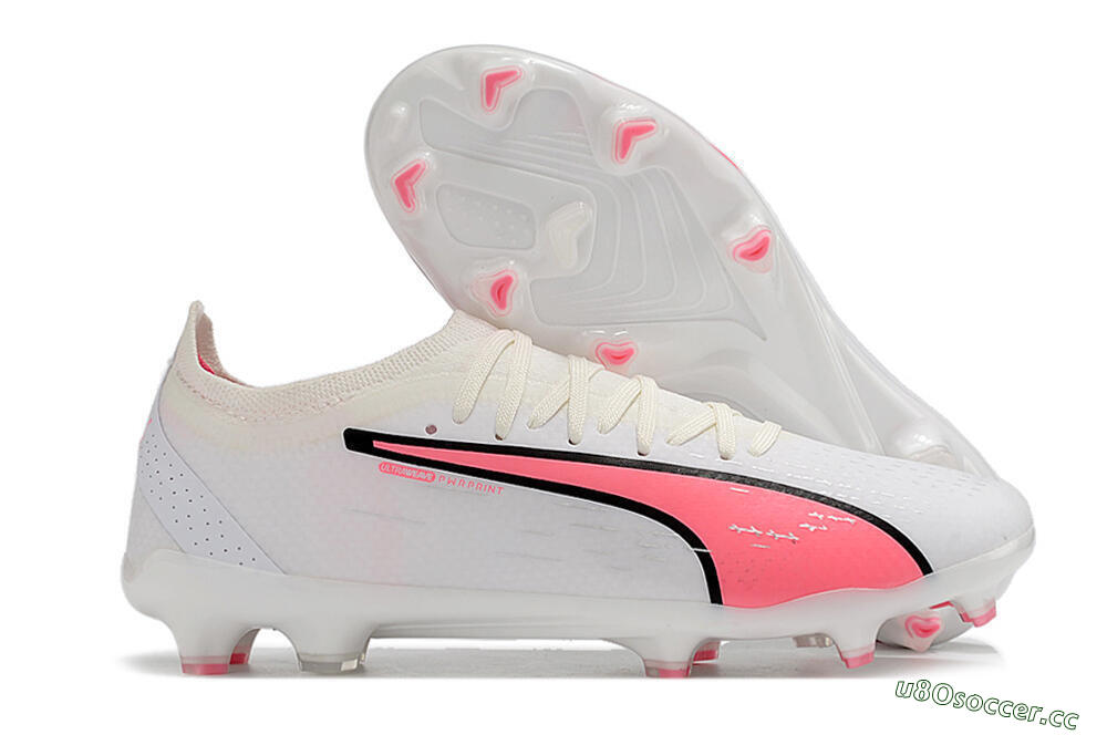 Men's Puma Ultra Ultimate FG Firm Ground Low-Tops Football Boots - White/Pink/Black 2
