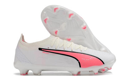 Men's Puma Ultra Ultimate FG Firm Ground Low-Tops Football Boots - White/Pink/Black