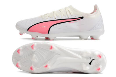 Men's Puma Ultra Ultimate FG Firm Ground Low-Tops Football Boots - White/Pink/Black