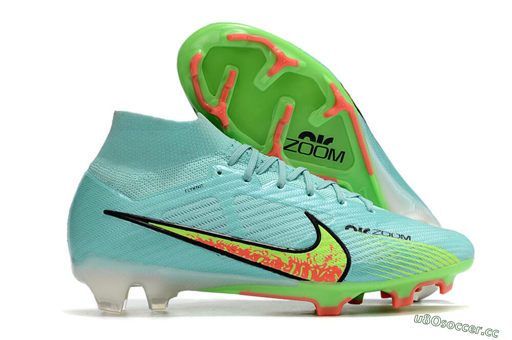 Men's Nike Air Zoom Mercurial Superfly 9 Elite FG Firm Ground High-Tops Football Boots - Blue/Green/Black 2