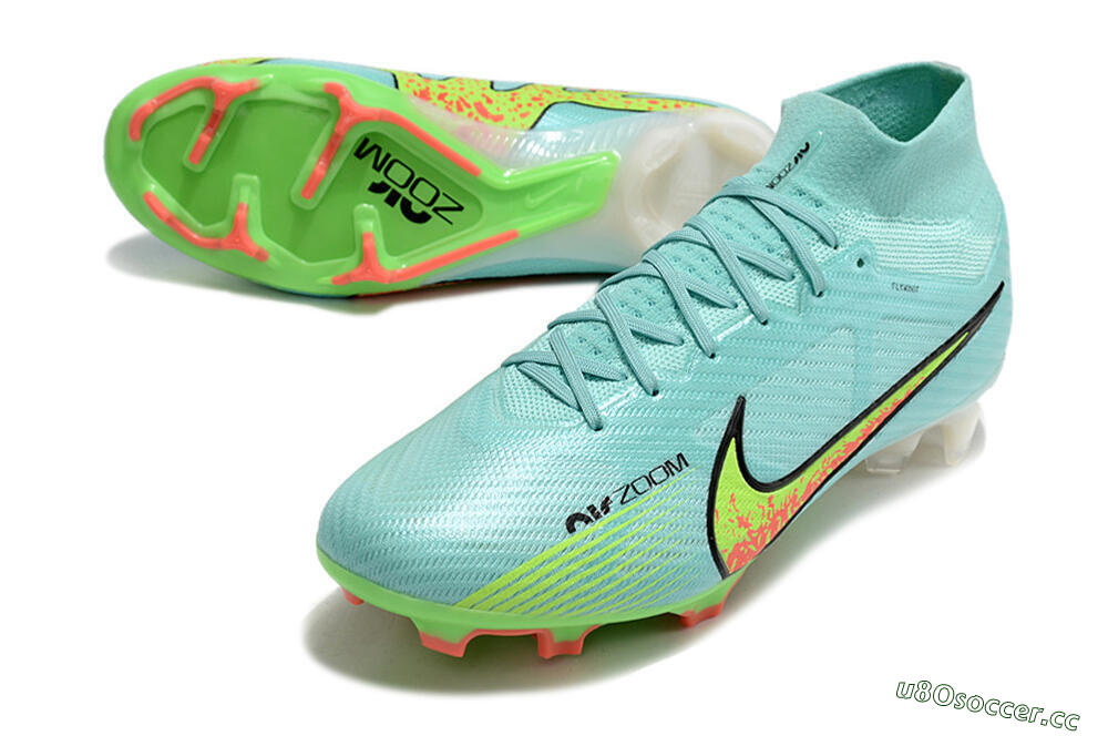 Men's Nike Air Zoom Mercurial Superfly 9 Elite FG Firm Ground High-Tops Football Boots - Blue/Green/Black 3