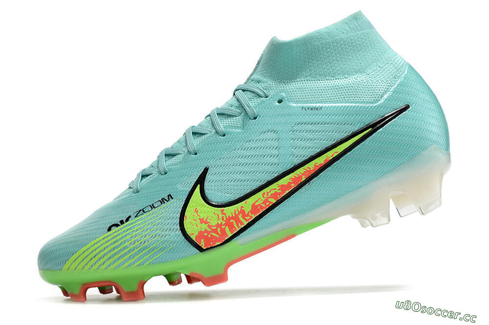 Men's Nike Air Zoom Mercurial Superfly 9 Elite FG Firm Ground High-Tops Football Boots - Blue/Green/Black 5