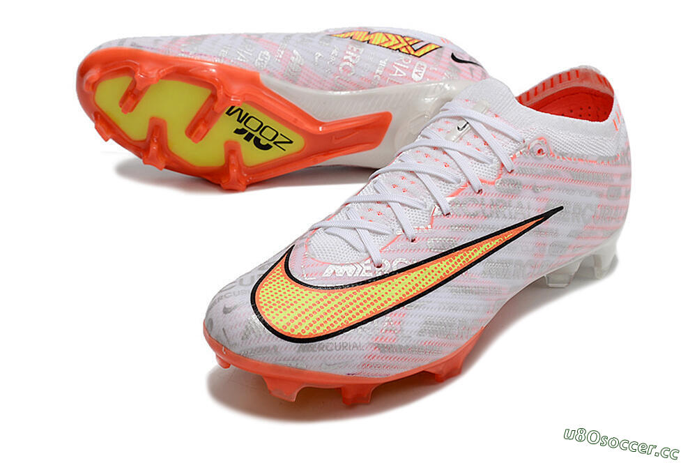 Unisex Nike Air Zoom Mercurial Vapor 15 Elite FG Firm Ground Low-Tops Football Boots - White/Orange/Sliver 3