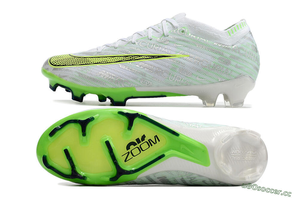 Unisex Nike Air Zoom Mercurial Vapor 15 Elite FG Firm Ground Low-Tops Football Boots - White/Green 1