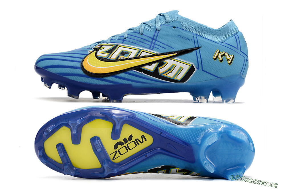 Unisex Kylian Mbappe x Nike Air Zoom Mercurial Vapor 15 Elite FG Firm Ground Low-Tops Football Boots - Blue/Yellow/Black 1