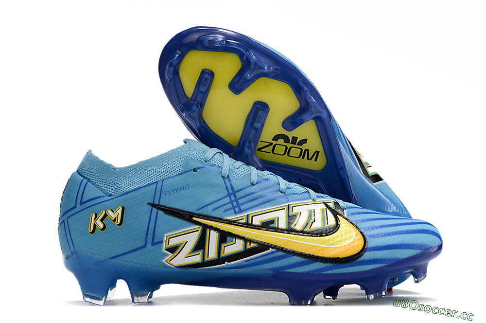 Unisex Kylian Mbappe x Nike Air Zoom Mercurial Vapor 15 Elite FG Firm Ground Low-Tops Football Boots - Blue/Yellow/Black 2