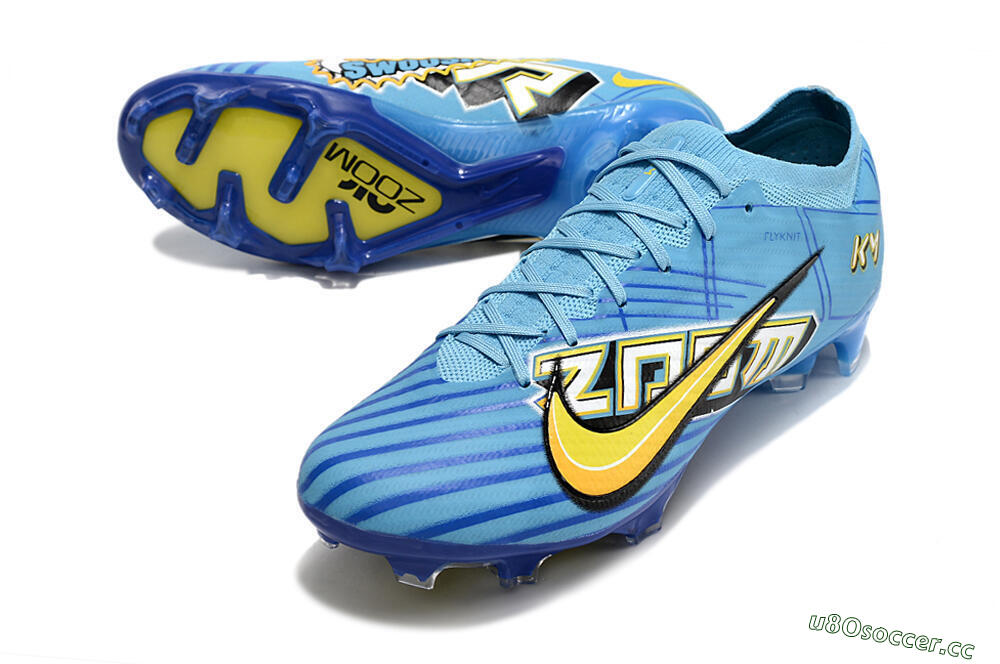 Unisex Kylian Mbappe x Nike Air Zoom Mercurial Vapor 15 Elite FG Firm Ground Low-Tops Football Boots - Blue/Yellow/Black 3