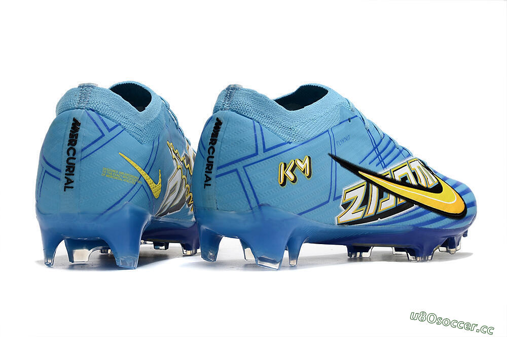 Unisex Kylian Mbappe x Nike Air Zoom Mercurial Vapor 15 Elite FG Firm Ground Low-Tops Football Boots - Blue/Yellow/Black 6