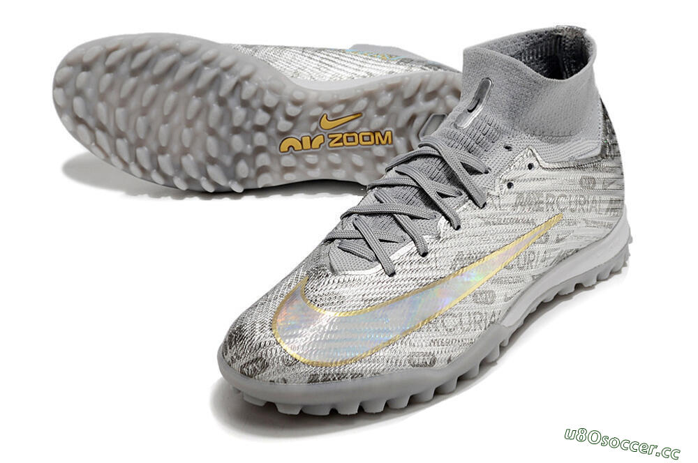 Unisex Nike Air Zoom Mercurial Superfly 9 Elite TF Artificial Turf High-Tops Football Shoes - Silver/Gold 3