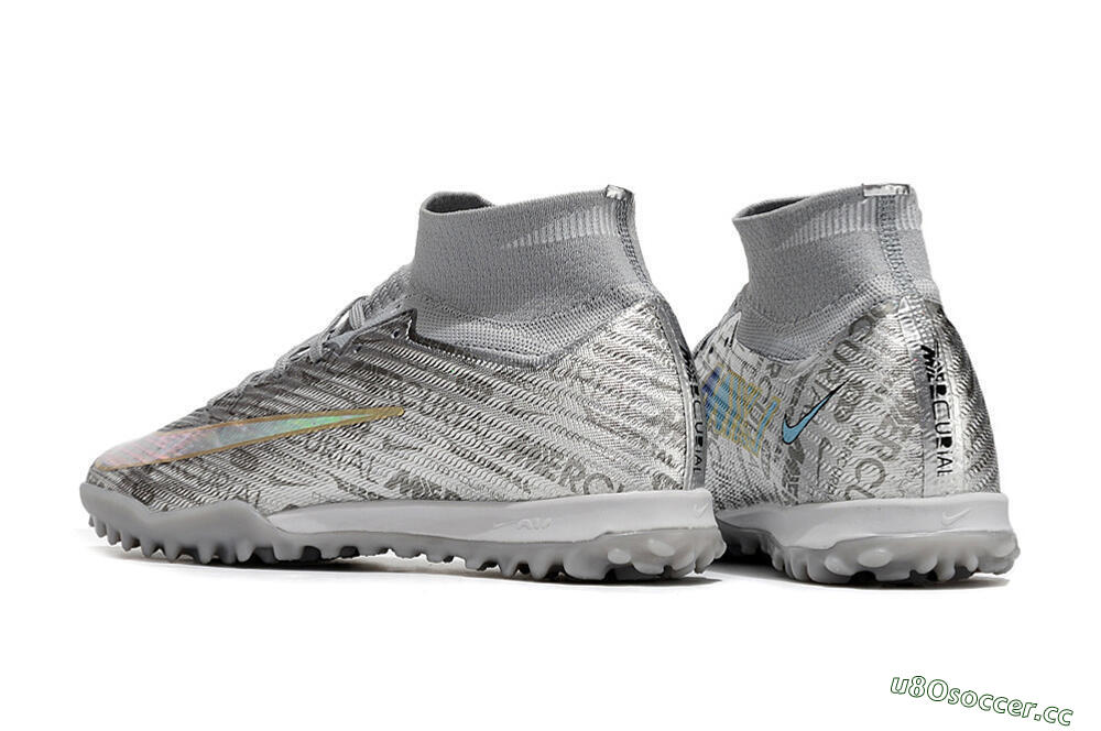 Unisex Nike Air Zoom Mercurial Superfly 9 Elite TF Artificial Turf High-Tops Football Shoes - Silver/Gold 5