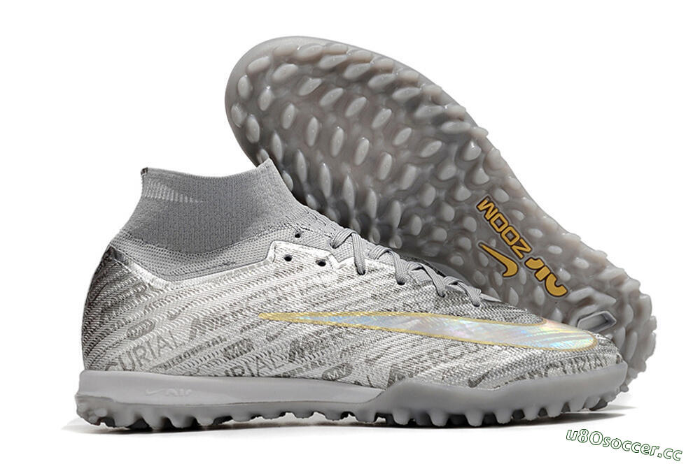 Unisex Nike Air Zoom Mercurial Superfly 9 Elite TF Artificial Turf High-Tops Football Shoes - Silver/Gold 2