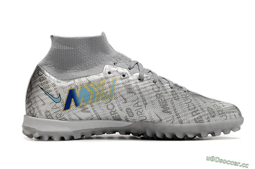 Unisex Nike Air Zoom Mercurial Superfly 9 Elite TF Artificial Turf High-Tops Football Shoes - Silver/Gold 4