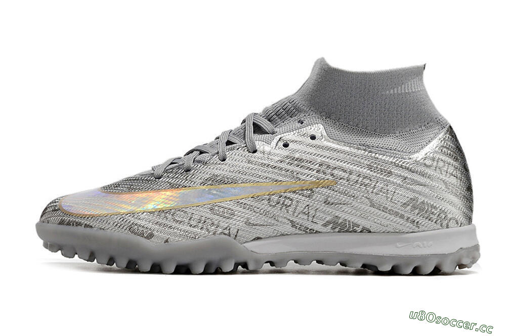Unisex Nike Air Zoom Mercurial Superfly 9 Elite TF Artificial Turf High-Tops Football Shoes - Silver/Gold 0