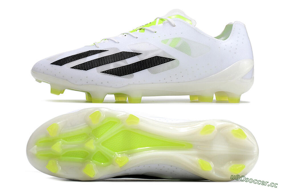 Unisex Adidas X Crazyfast.1 FG Firm Ground Low-Tops Football Boots - White/Black/Green 1